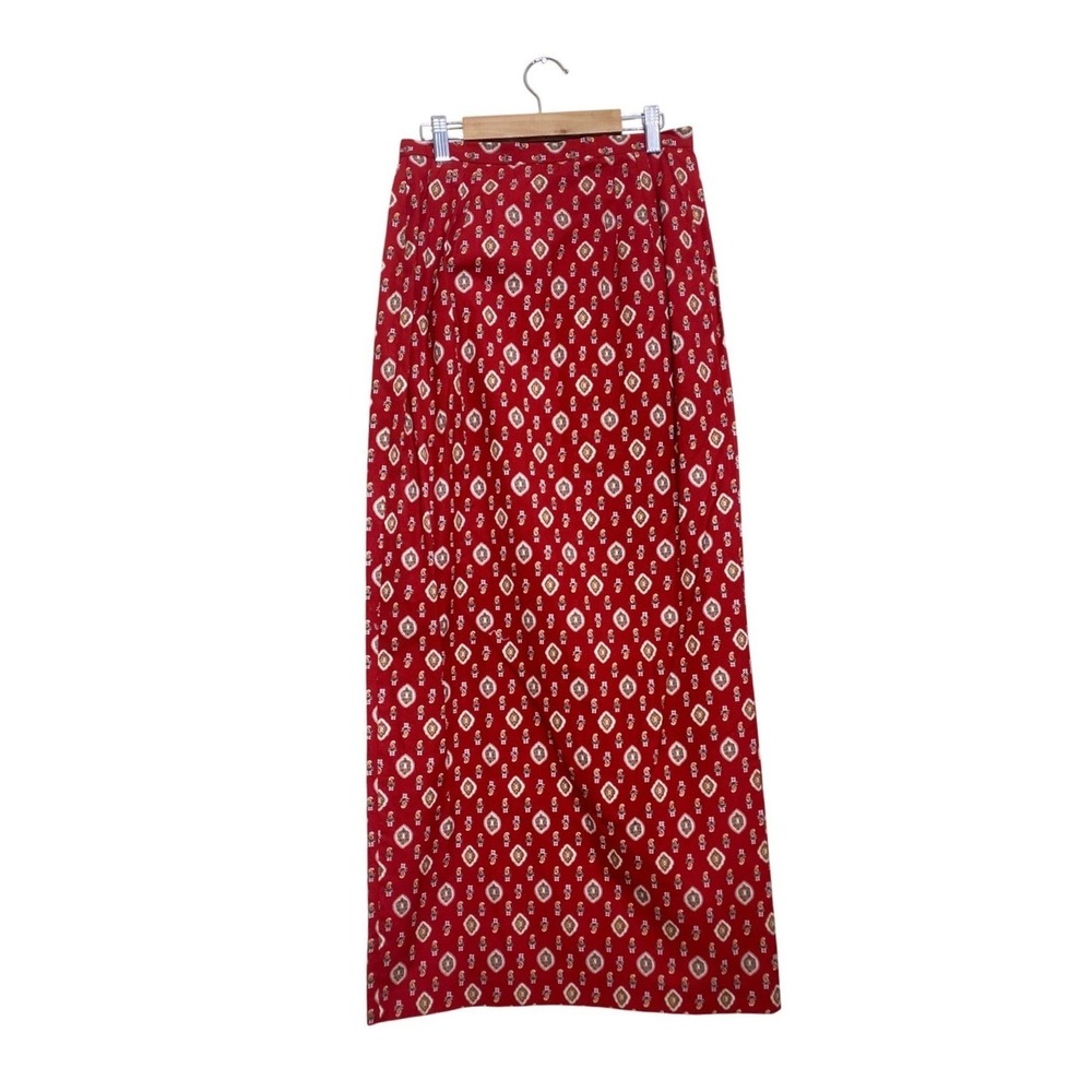 Vintage Breeches Red Geometric Paisley Cotton Maxi Skirt Size 4‎ Made in USA